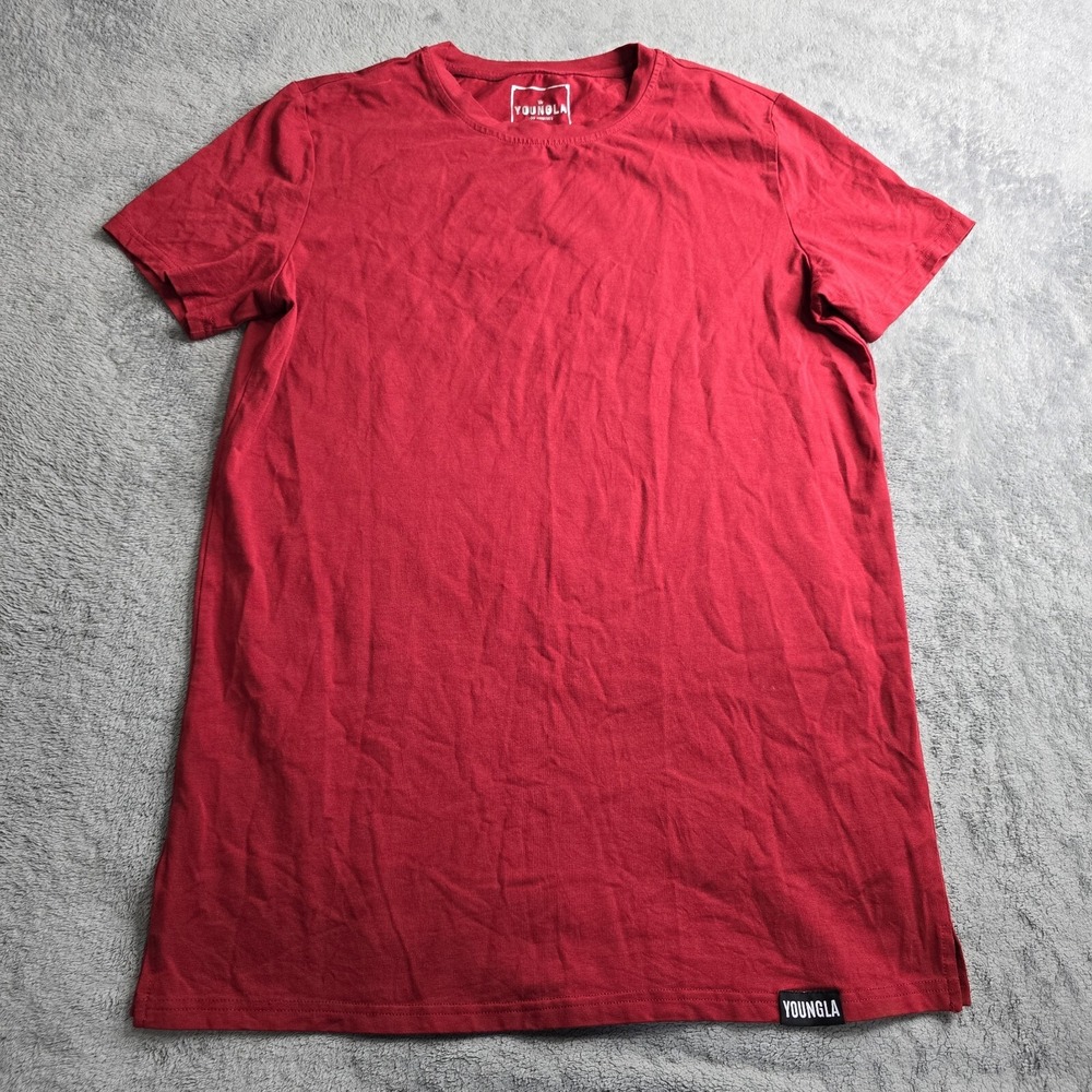 Young LA Shirt Mens Medium Red Performance Stretch Logo Spandex Gym Lift